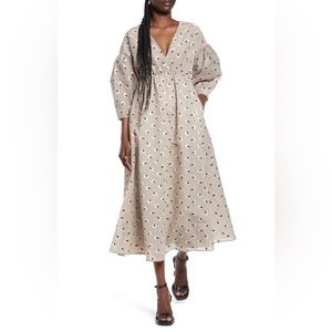 NWT ASOS EDITION bow back midi dress in embroidered daisy in mushroom